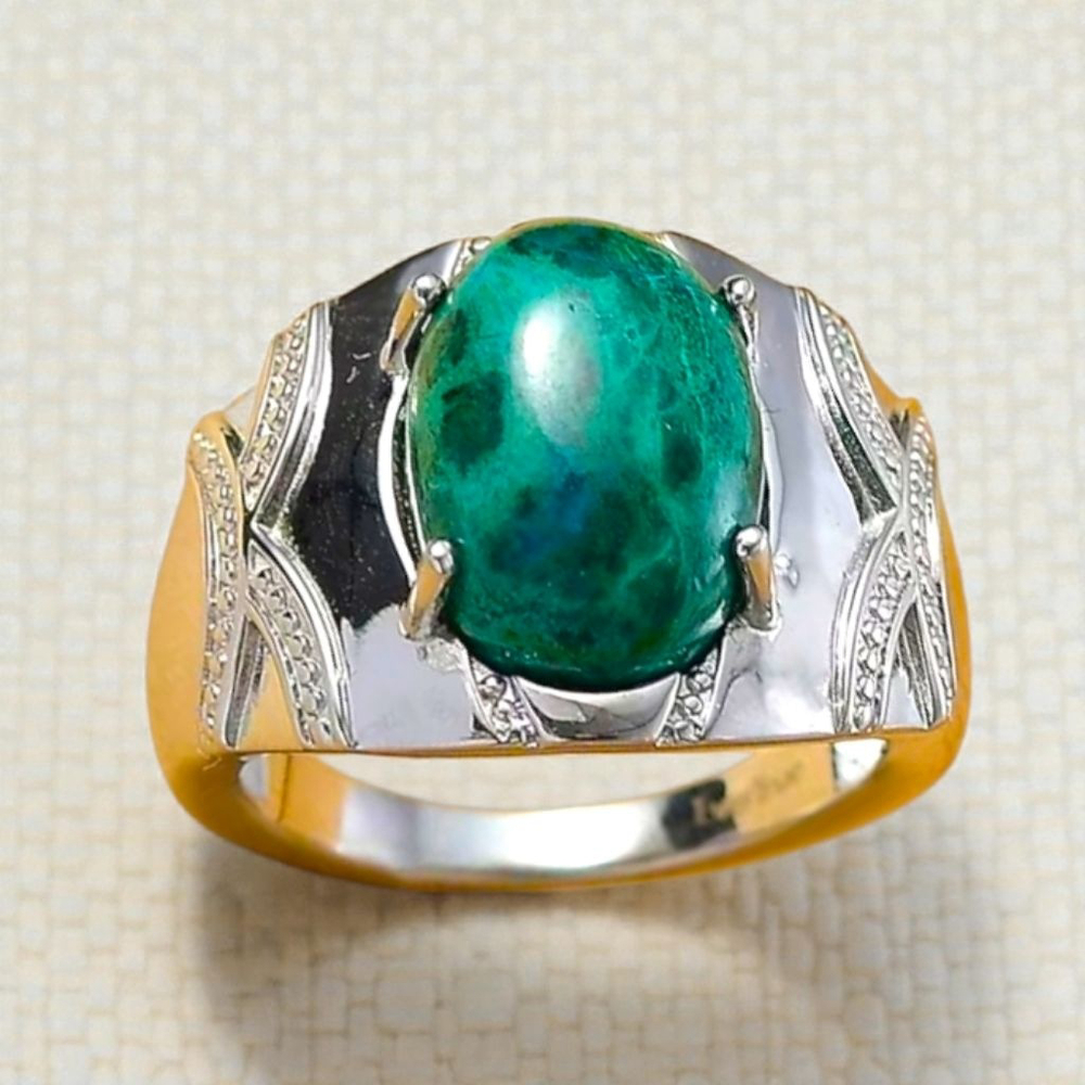 Chrysocolla 7.70 ctw Band Ring in Platinum Over Stainless Steel Size 7